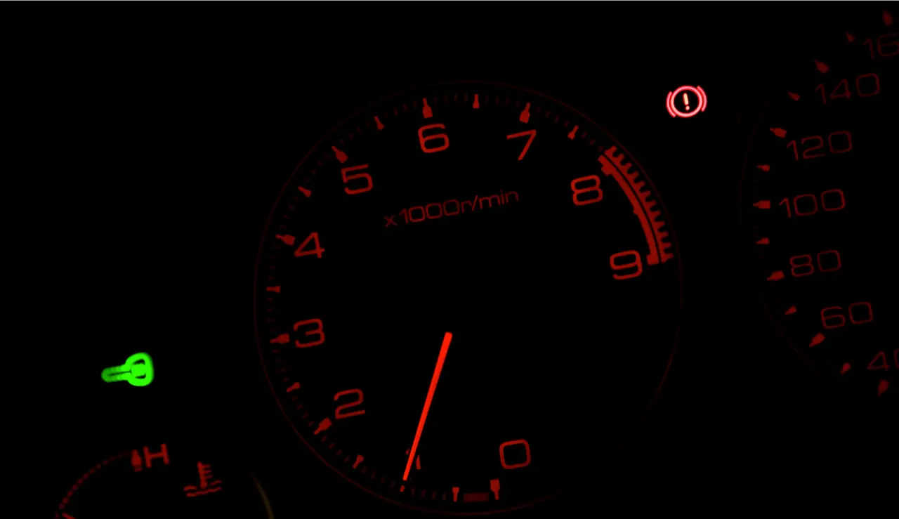 Black dash with red speedometer